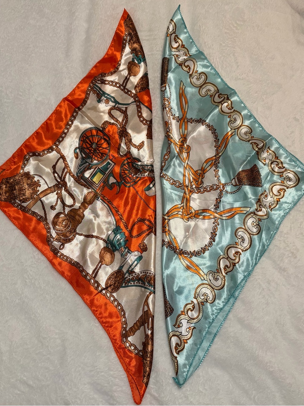 Two-Piece Satin Scarf Set in Orange and Light Blue